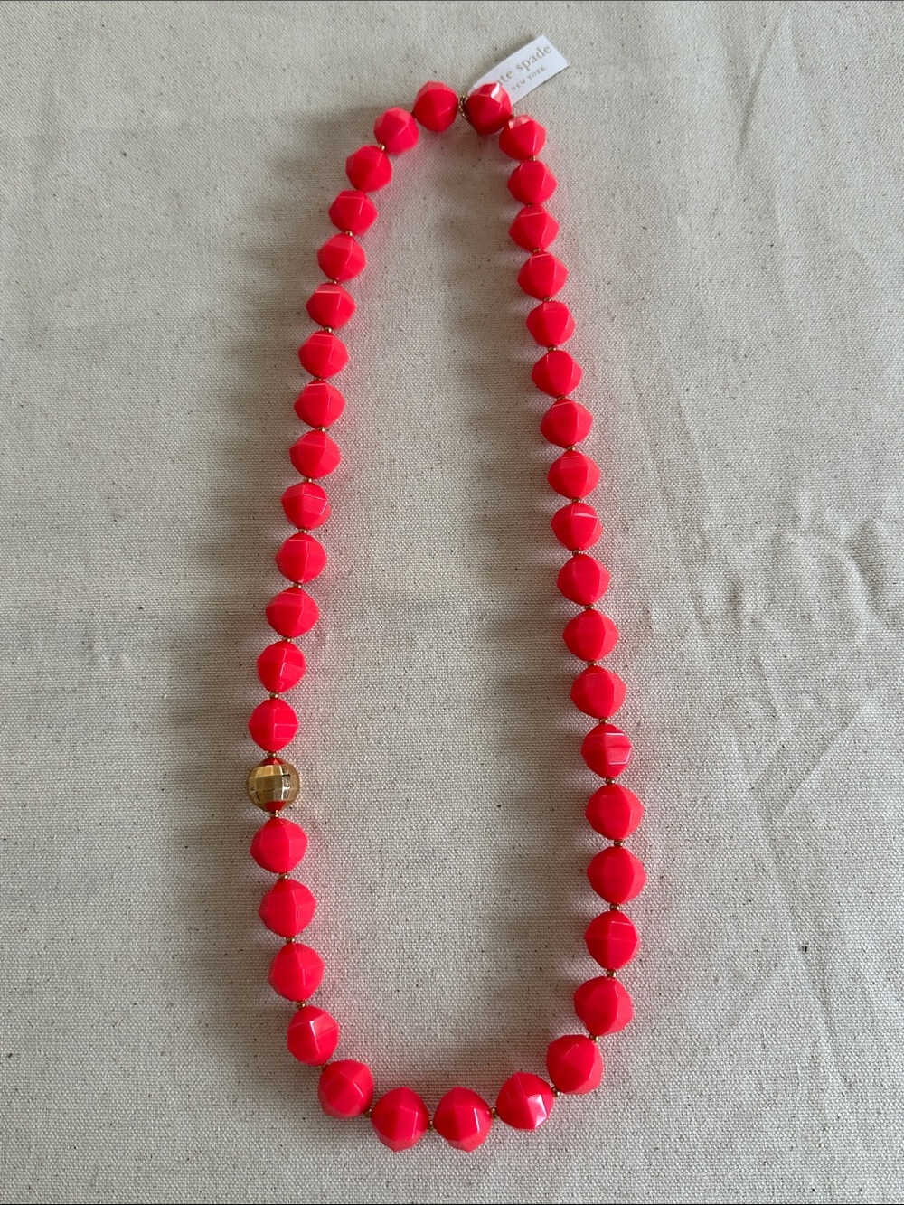 Kate Spade Neon Pink Faceted Bead Necklace with Gold Accent
